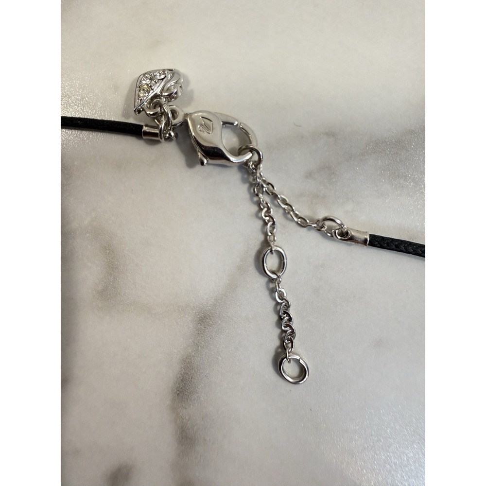 Swarovski Cotton Black Cord Swan Signed Necklace Add a Pendant 15-17" - Picture 3 of 5
